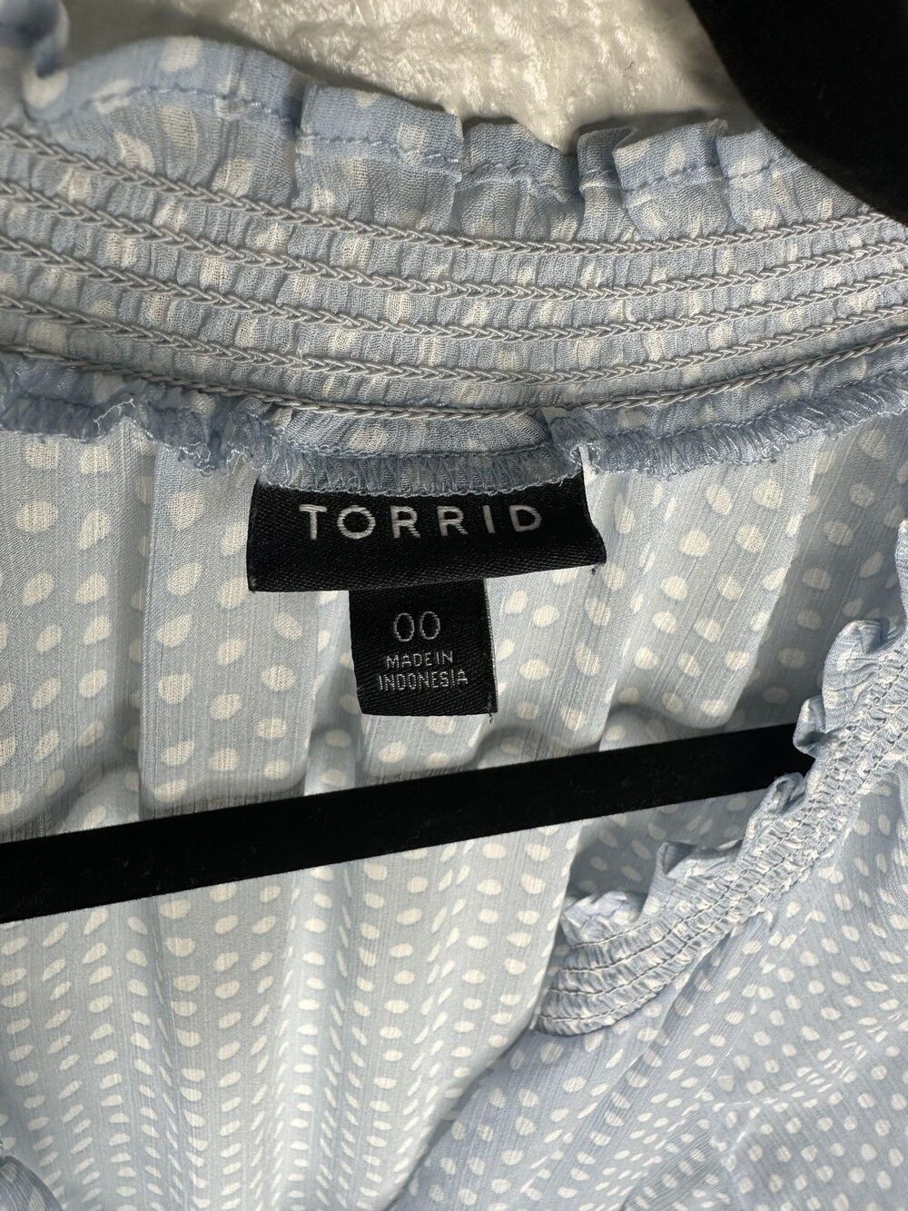 Torrid Blouse Womens 00 US 10 Blue White Polka Dot Tiered Peplum Long Sleeve Top - Picture 2 of 5
